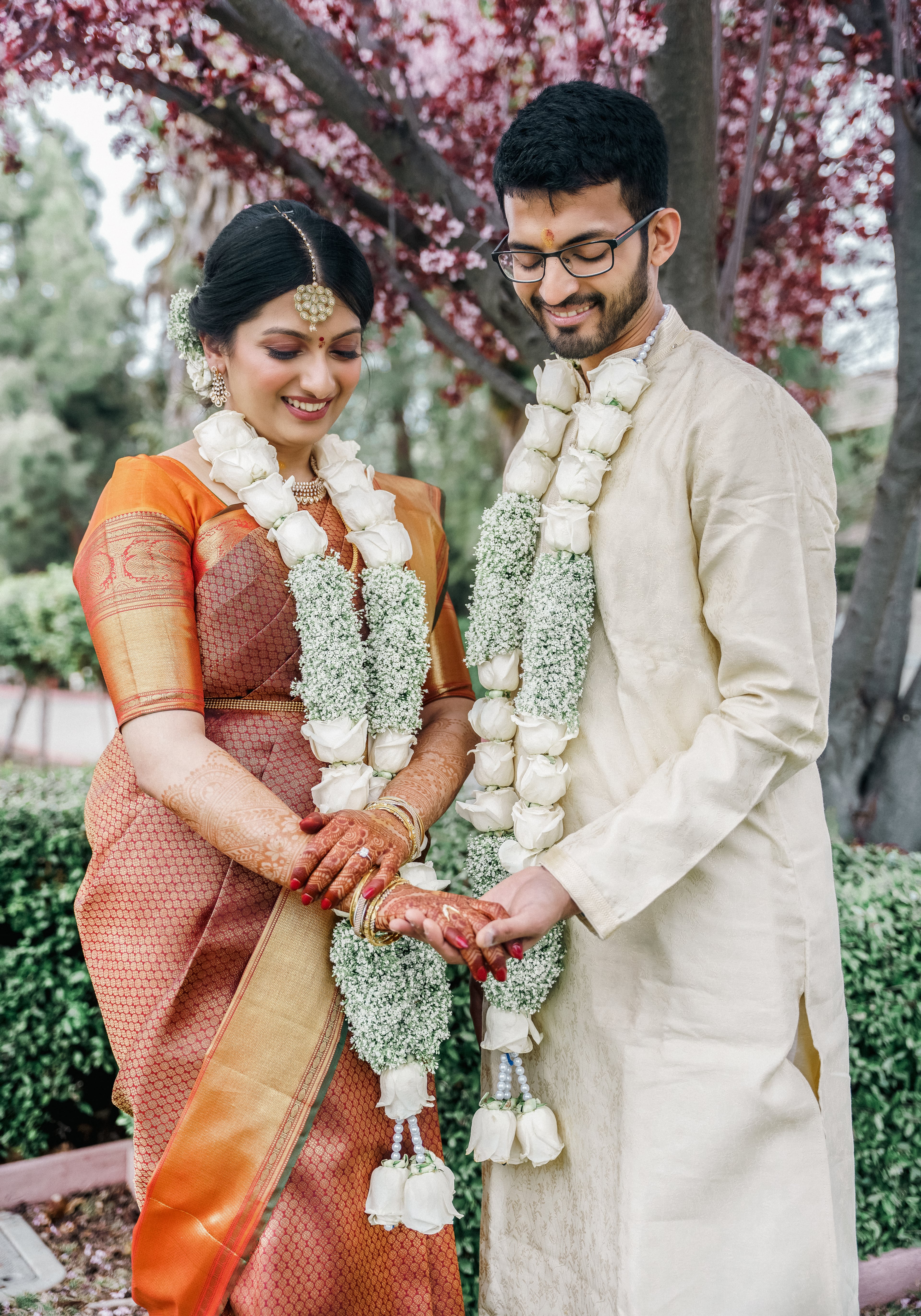 Bride in cream sari