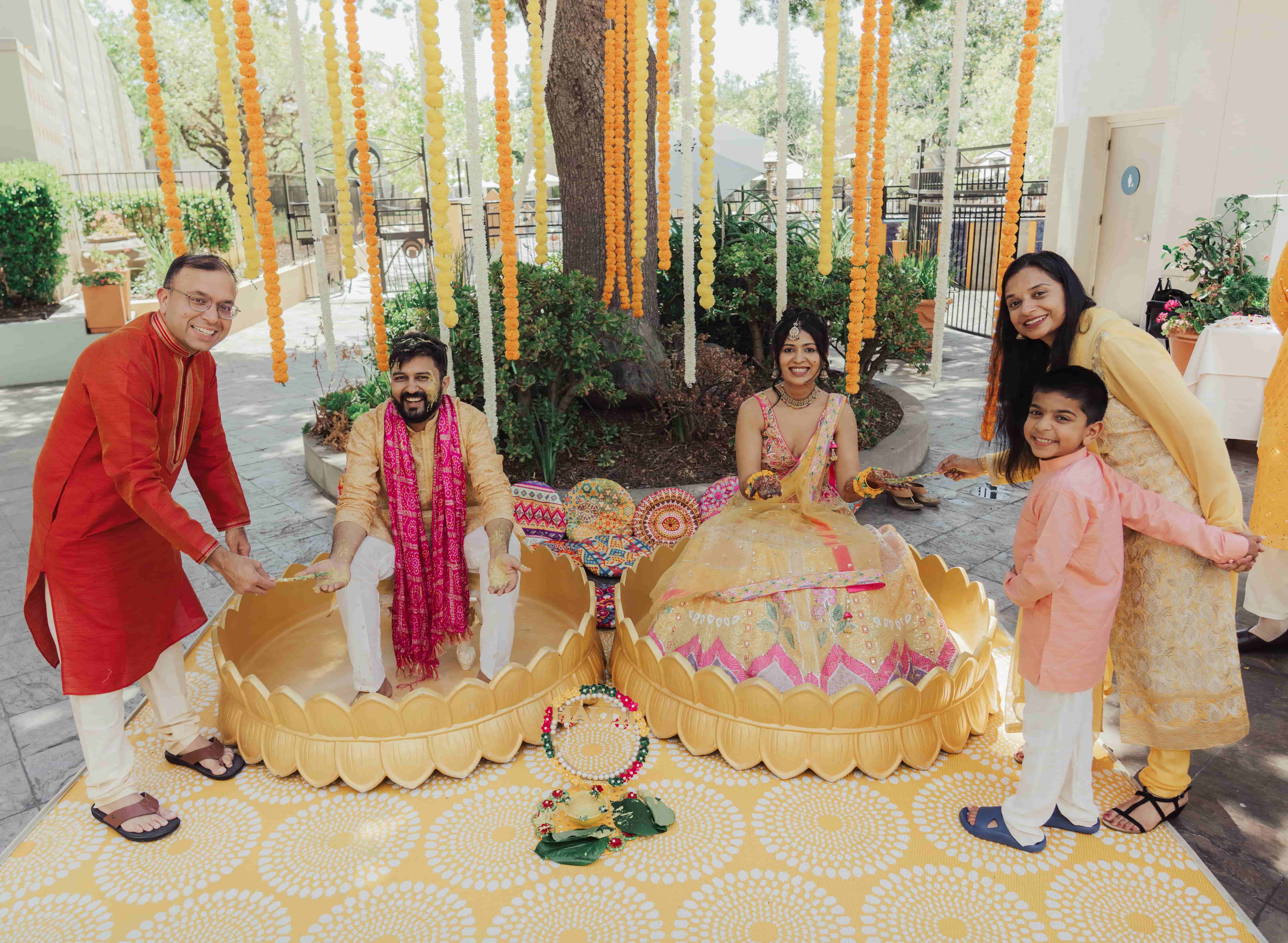 Traditional Indian Wedding Mandap with marigold decorations